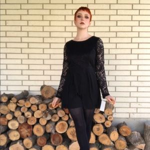 Black Lace Short Jumpsuit with Long Sleeves
